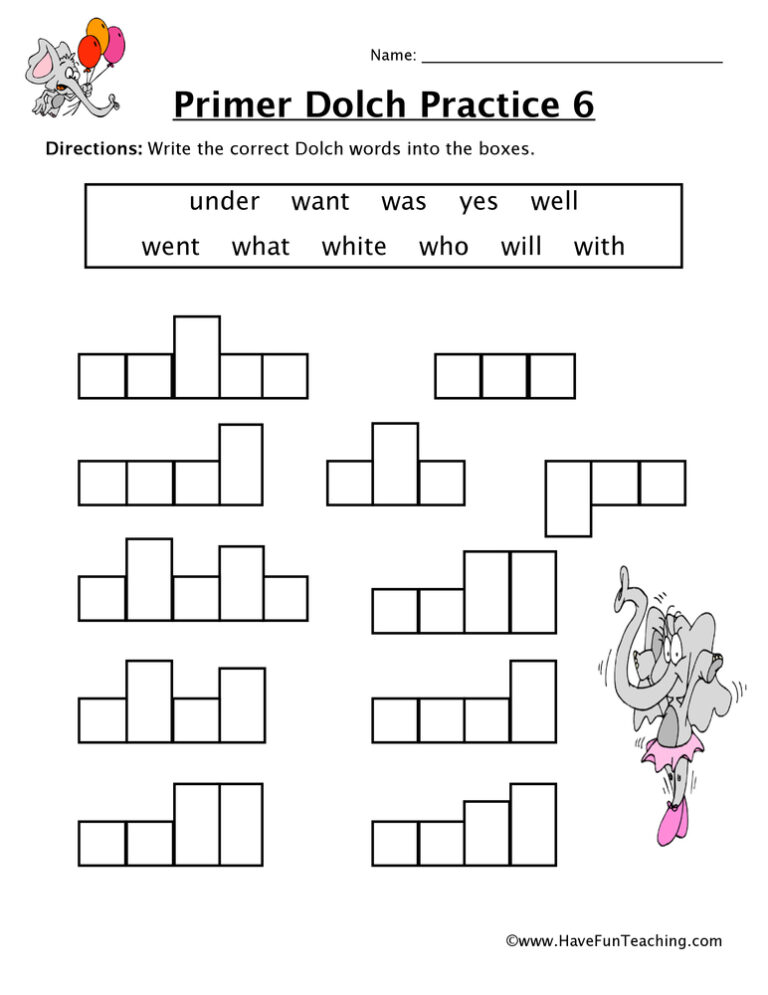 Kindergarten Sight Words U to W Worksheet