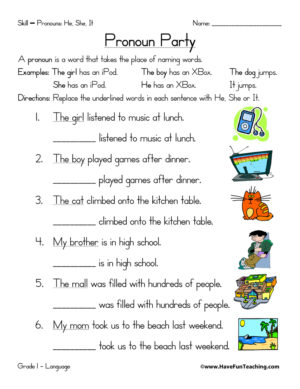 Pronoun Worksheet