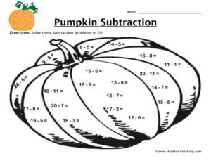 Pumpkin Subtraction Worksheet