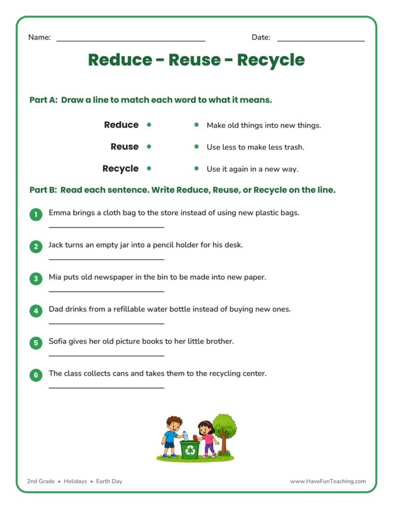 Reduce, Reuse, Recycle Worksheet