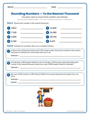 4th Grade rounding to the nearest thousand worksheet