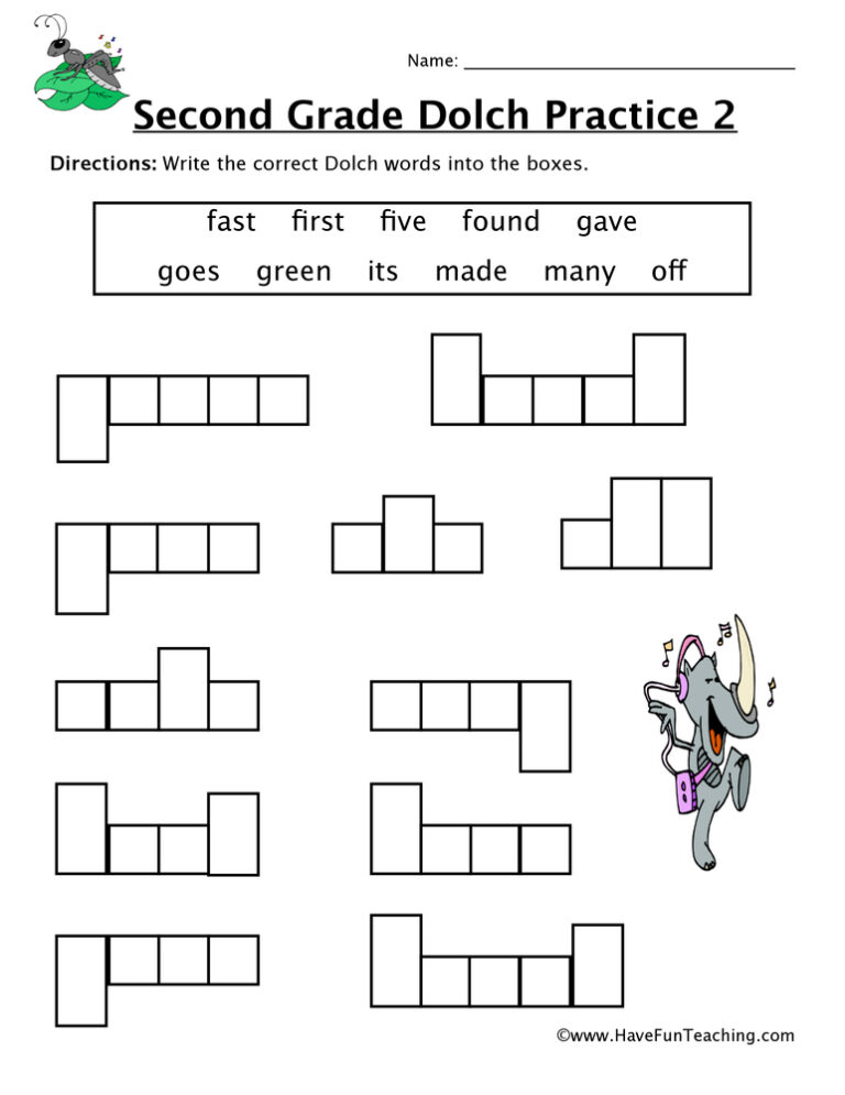 Second Grade Sight Words F to O Worksheet
