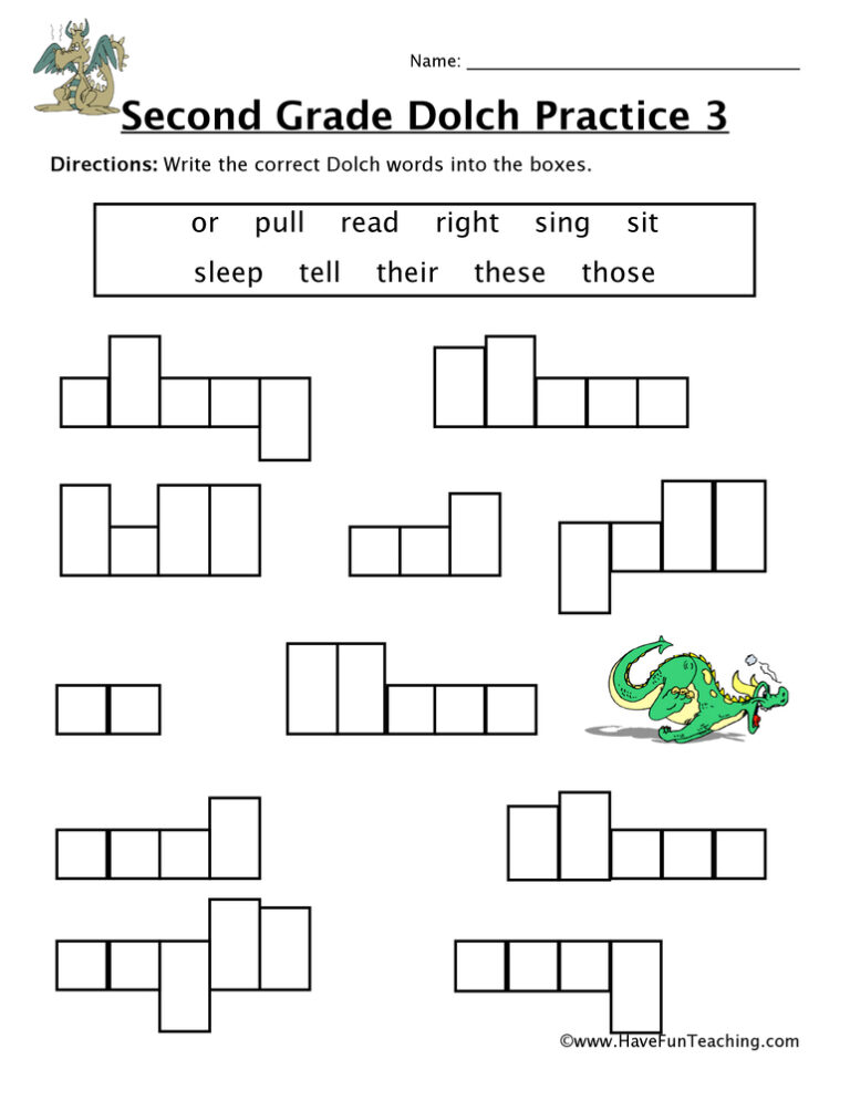 Second Grade Sight Words O to T Worksheet