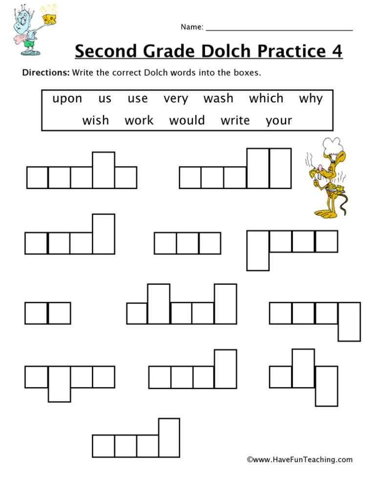Second Grade Sight Words U to Y Worksheet