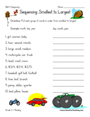 Smallest to Largest Worksheet