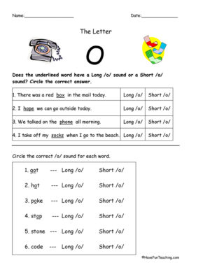Short and Long Vowel O Worksheet
