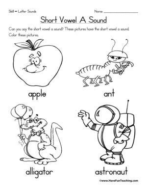Short Vowel A Worksheet