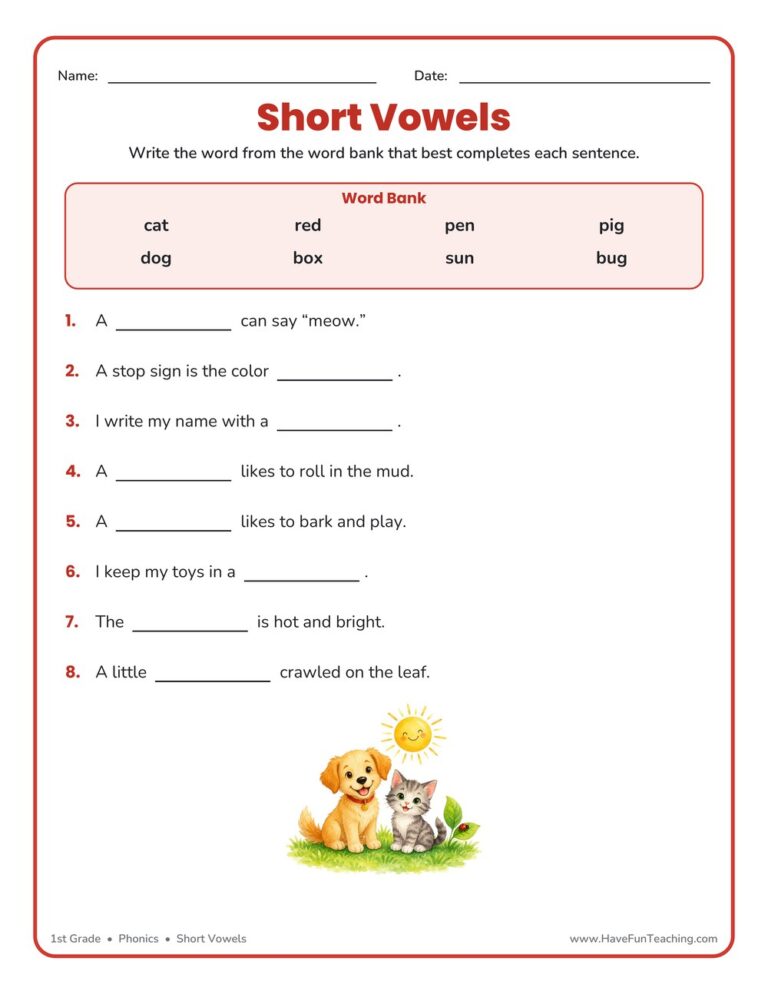 Short Vowels Worksheet