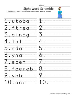 Sight Word Scramble Worksheet