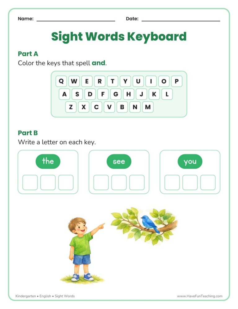 Sight Words Keyboard Worksheet