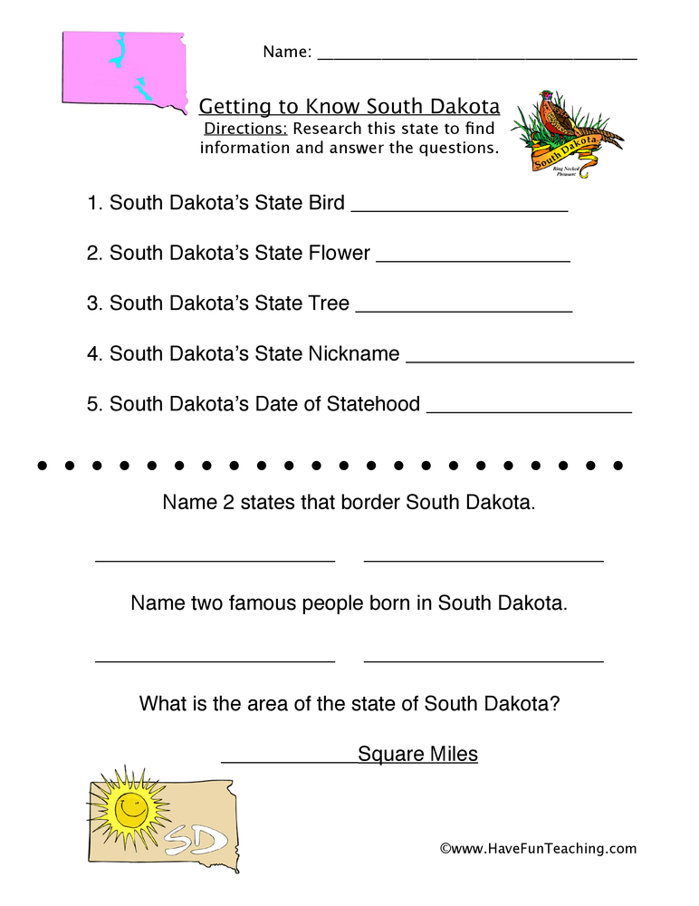 South Dakota Worksheet