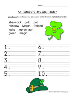 St. Patrick's Day ABC Order Worksheet