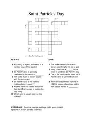 St. Patrick's Day Crossword Puzzle Worksheet