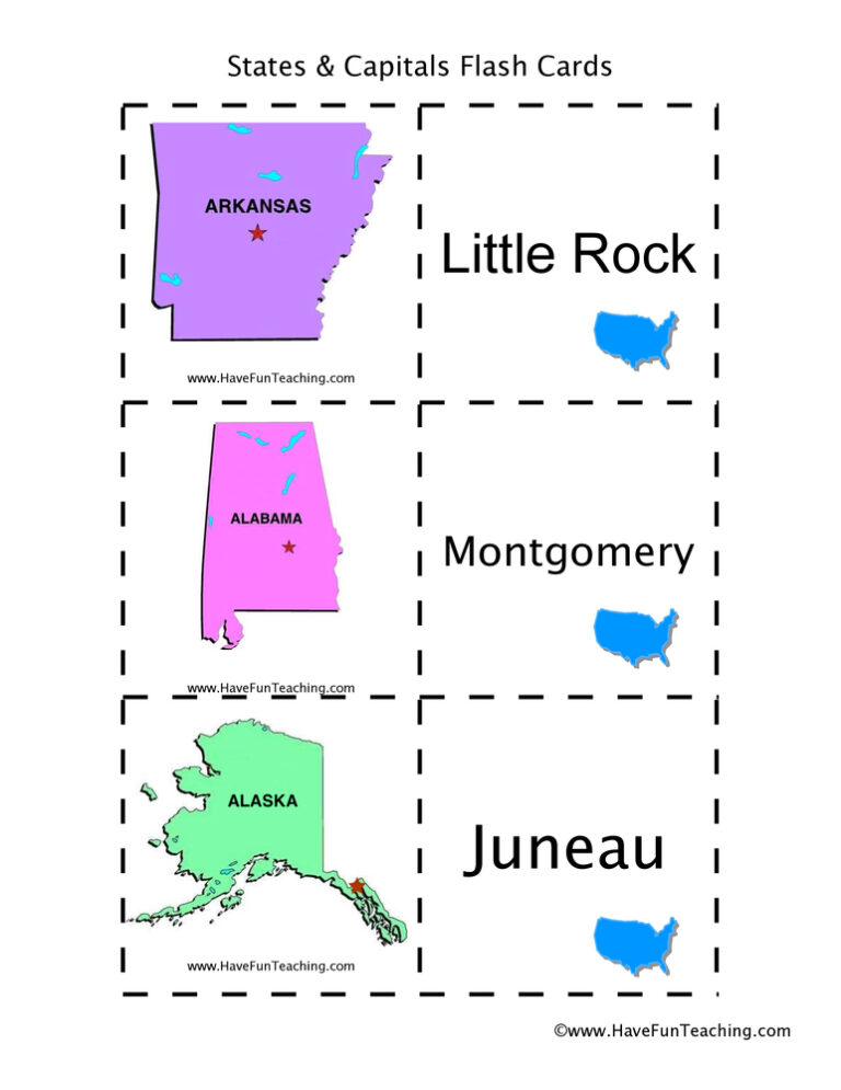 US States and Capitals Flash Cards