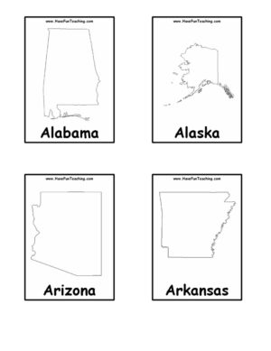 US States Black and White Flash Cards