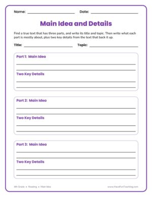 Main Idea and Details Graphic Organizer