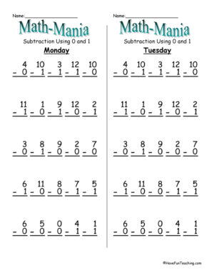 Math Mania Subtraction Daily Test Practice