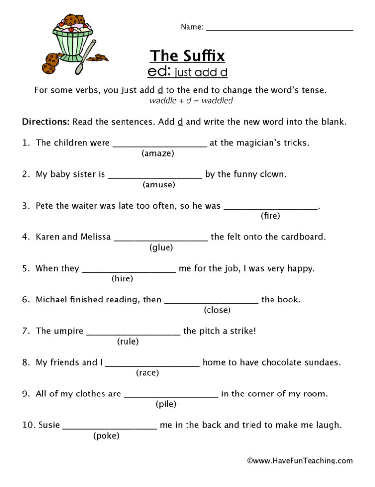 Adding Suffix ED Worksheet