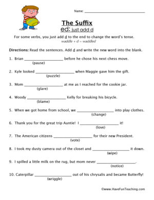 Just Add ED Suffix Worksheet