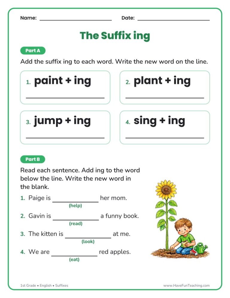 Add ING Suffix Worksheet