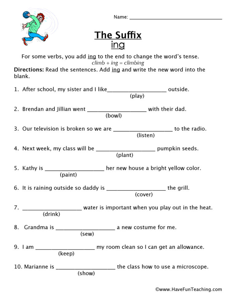 Add ING Suffix Worksheet