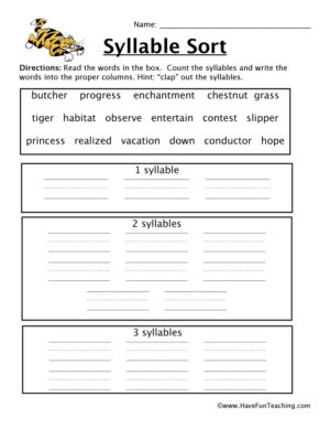 Syllable Sort Worksheet