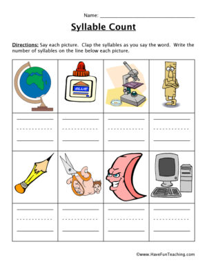 School Words Syllable Worksheet