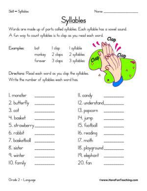 Syllables Worksheet