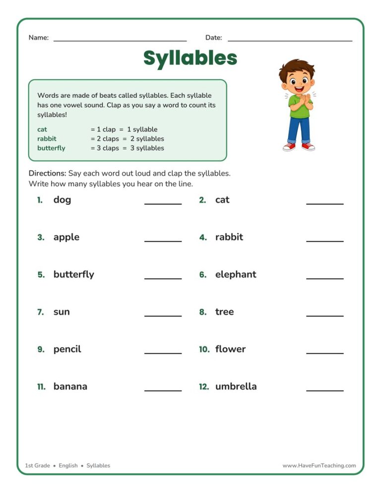 Syllables Worksheet