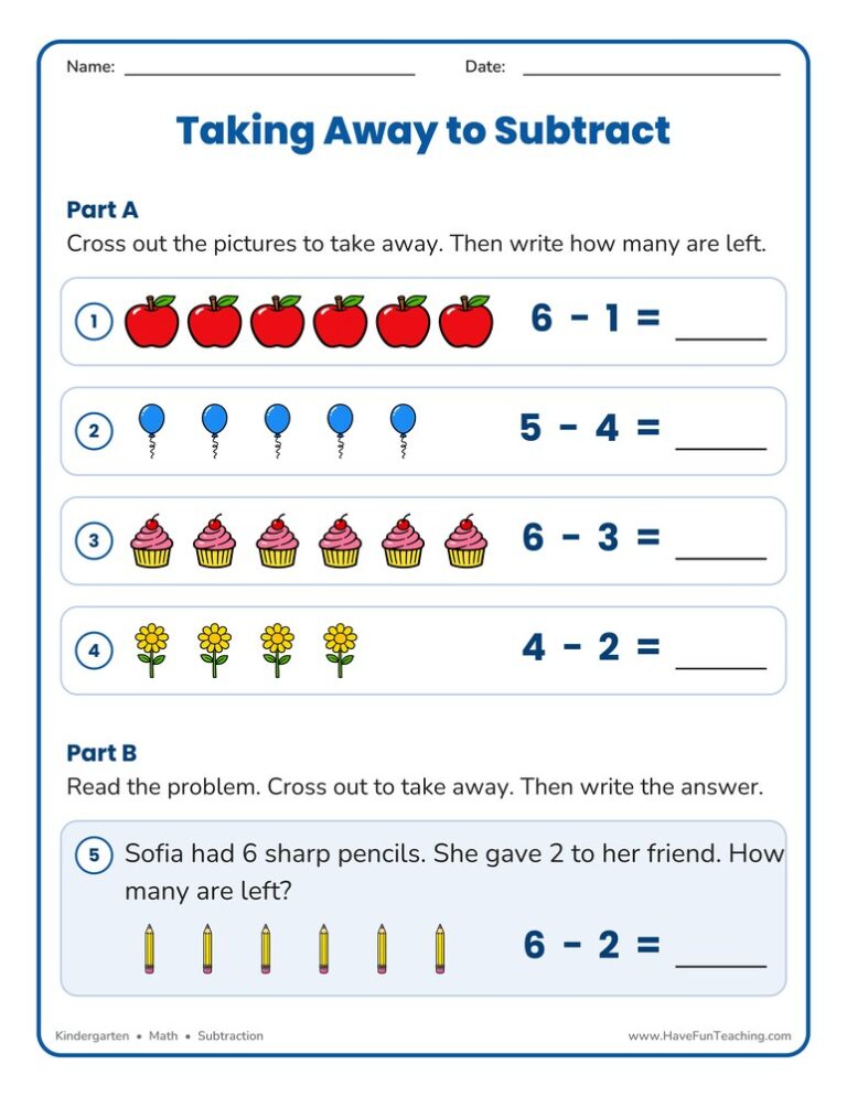 Taking Away to Subtract Worksheet