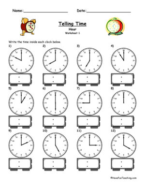 Telling Time To The Hour Worksheet