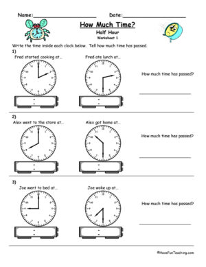 How Much Time Passed To The Half Hour Worksheet