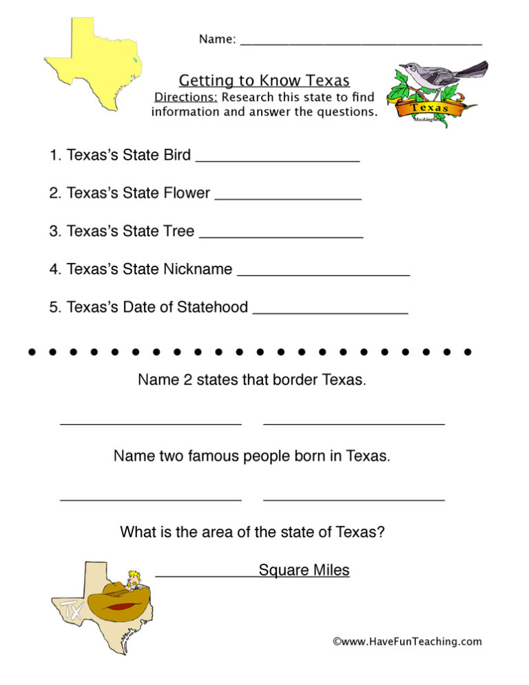 Texas Worksheet