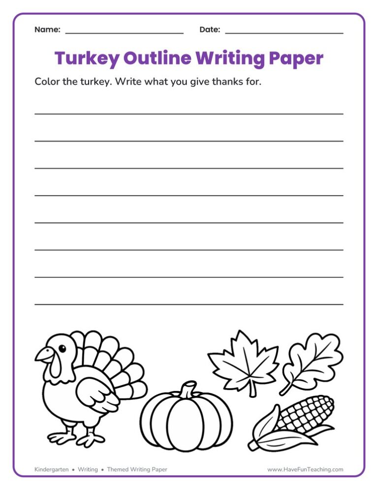 Thanksgiving Turkey Outline Writing Paper