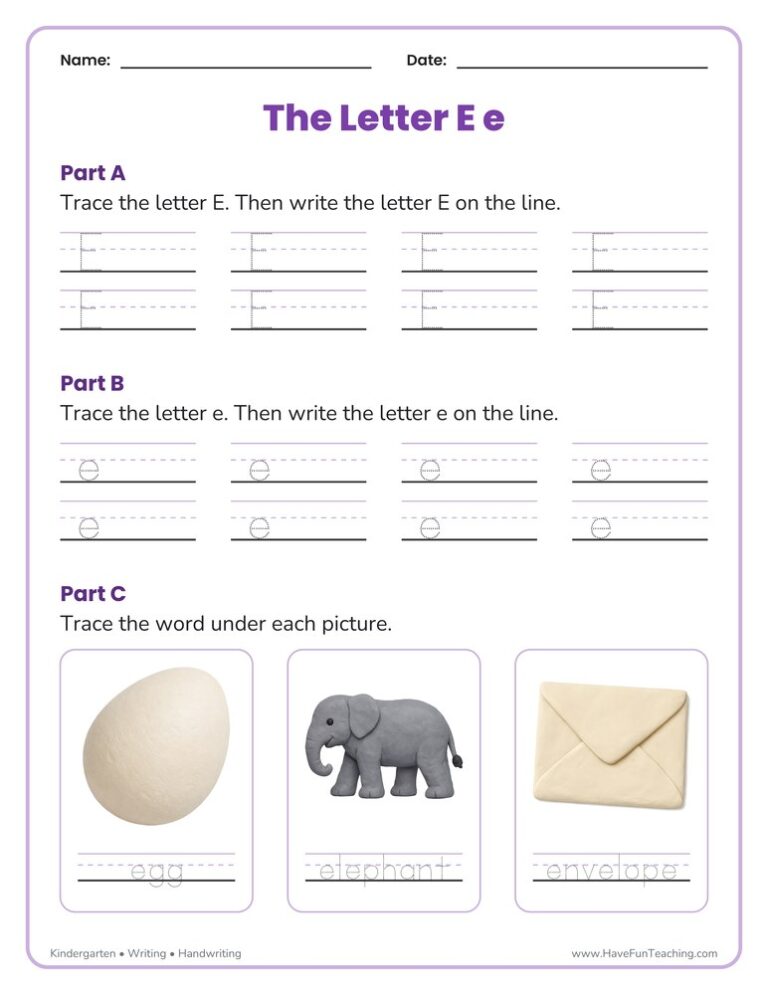 Letter E Tracing Worksheet