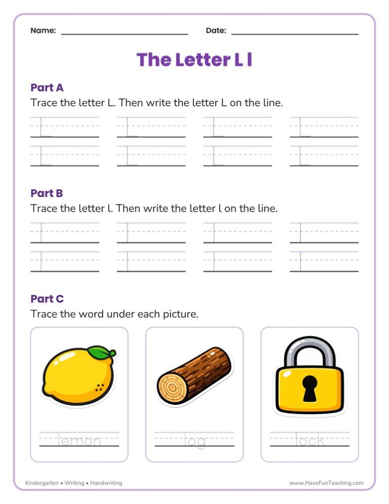 Letter L Tracing Worksheet
