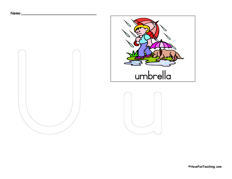 Letter U Tracing Worksheet