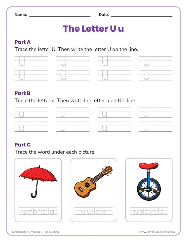 Letter U Tracing Worksheet