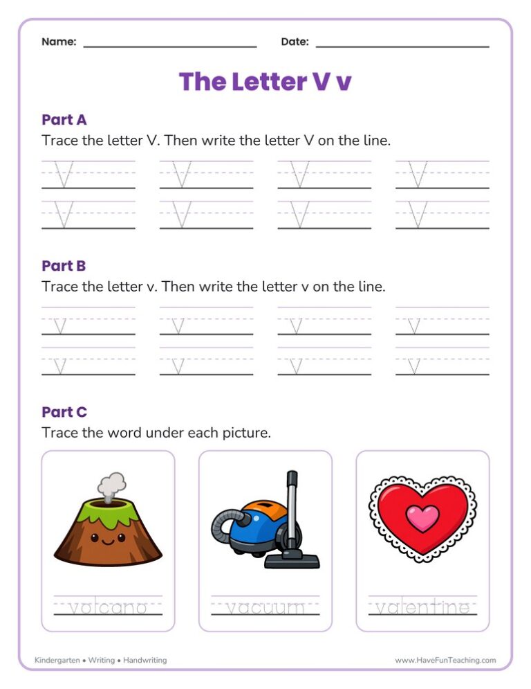 Letter V Tracing Worksheet