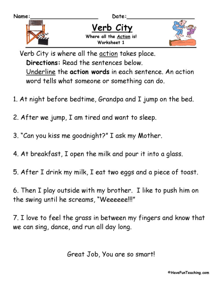Verb City Worksheet