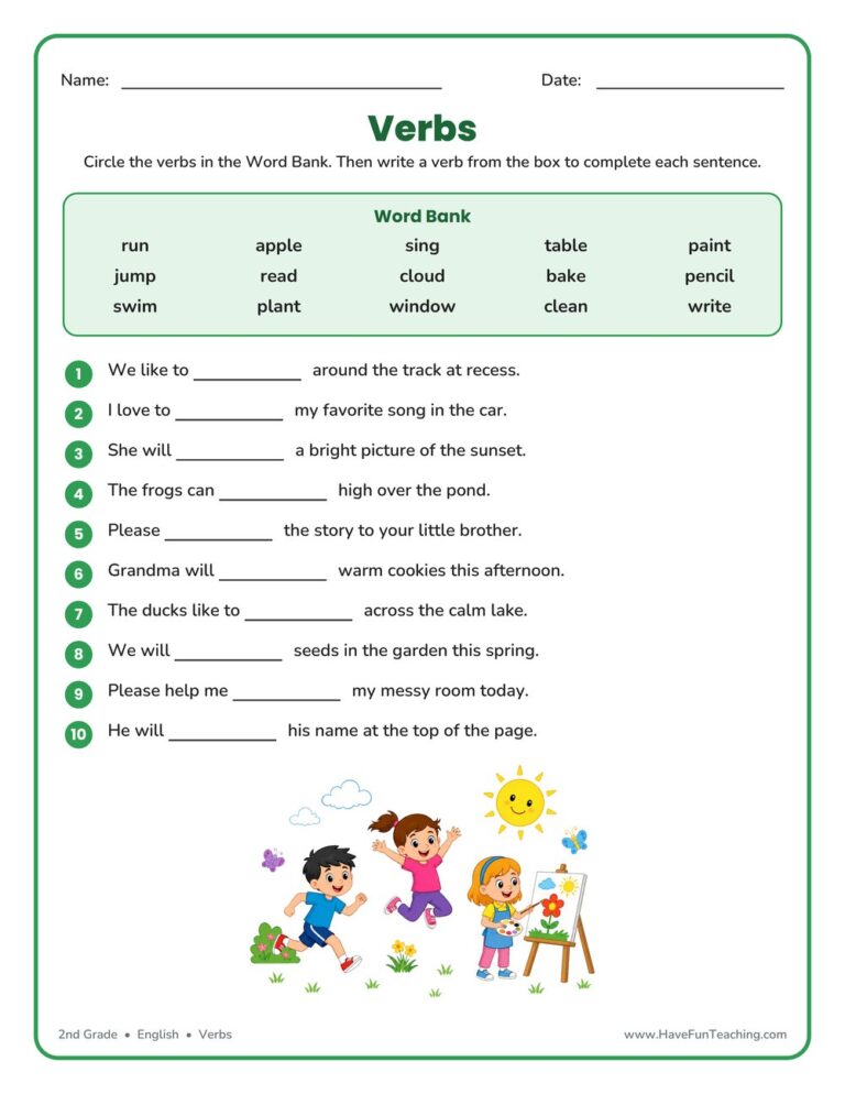 Fill in the Blanks Verb Worksheet