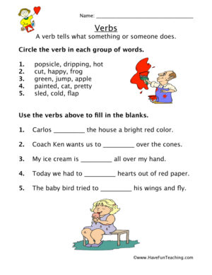 Verb Fill in the Blank Worksheet