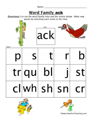 ACK Word Family Worksheet