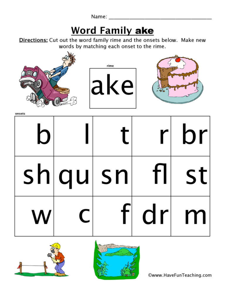 AKE Word Family Worksheet