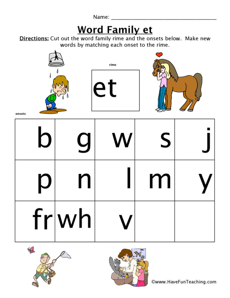ET Word Family Worksheet