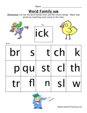 ICK Word Family Worksheet