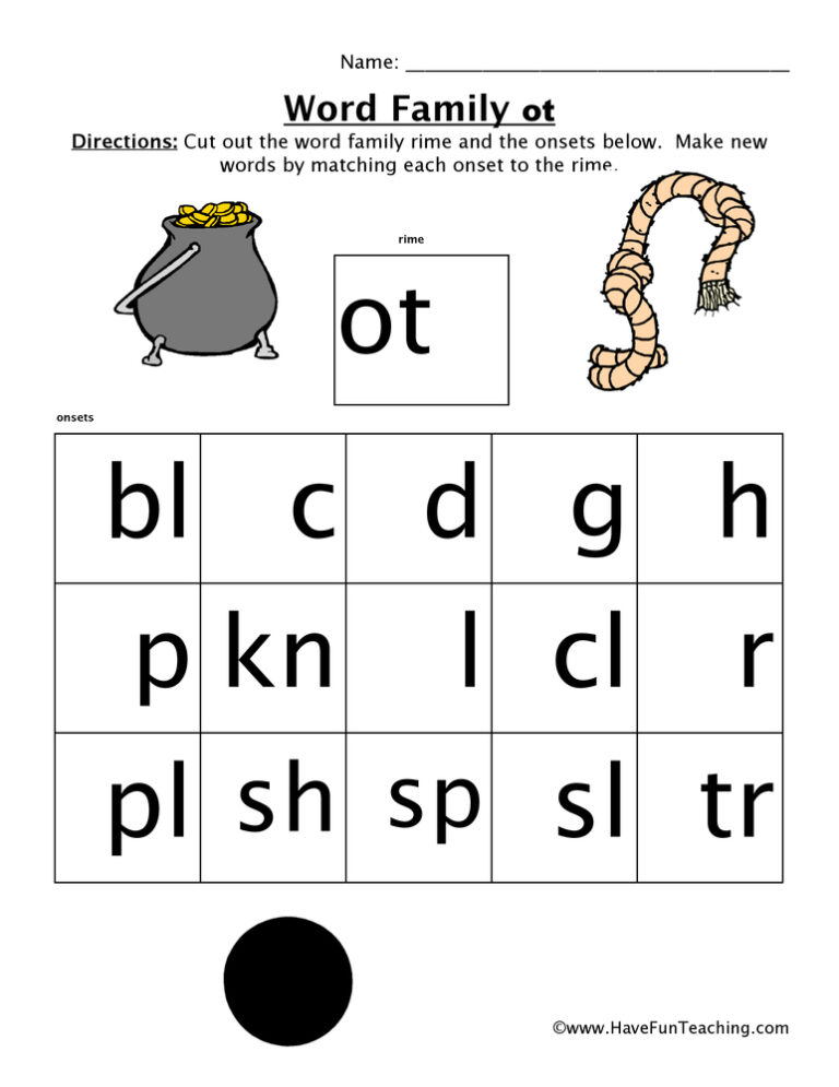 OT Word Family Worksheet
