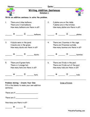 Writing Addition Sentences Worksheet