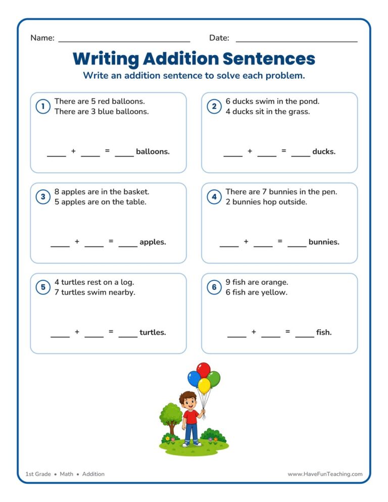 Writing Addition Sentences Worksheet