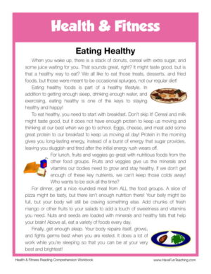 Eating Healthy Health and Fitness Reading Comprehension Worksheet